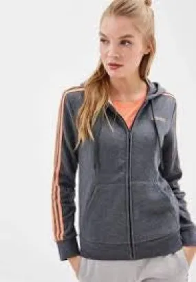 Adidas Womens 3 Stripe Fleece Hoody - Dark Grey