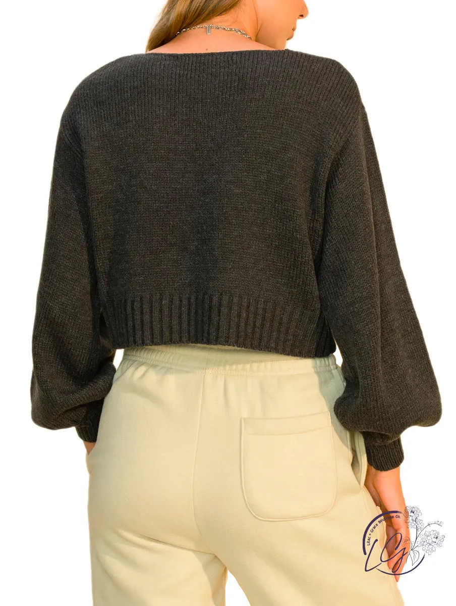 ALL TO MYSELF LONG PUFF-SLEEVE CROPPED SWEATER