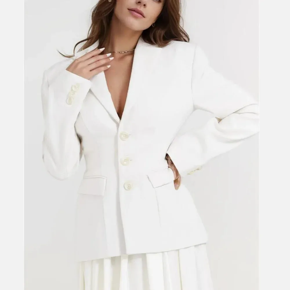 Autumn Single-Breasted Buttons Slim Waist Retro Pad Shoulder Full Sleeve Blazer