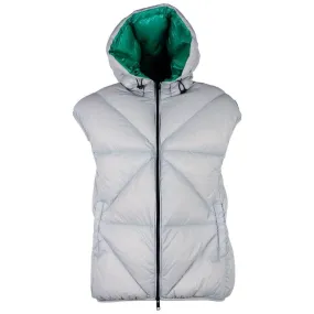 Centogrammi Elegant Gray Puffer Vest with Green Lining