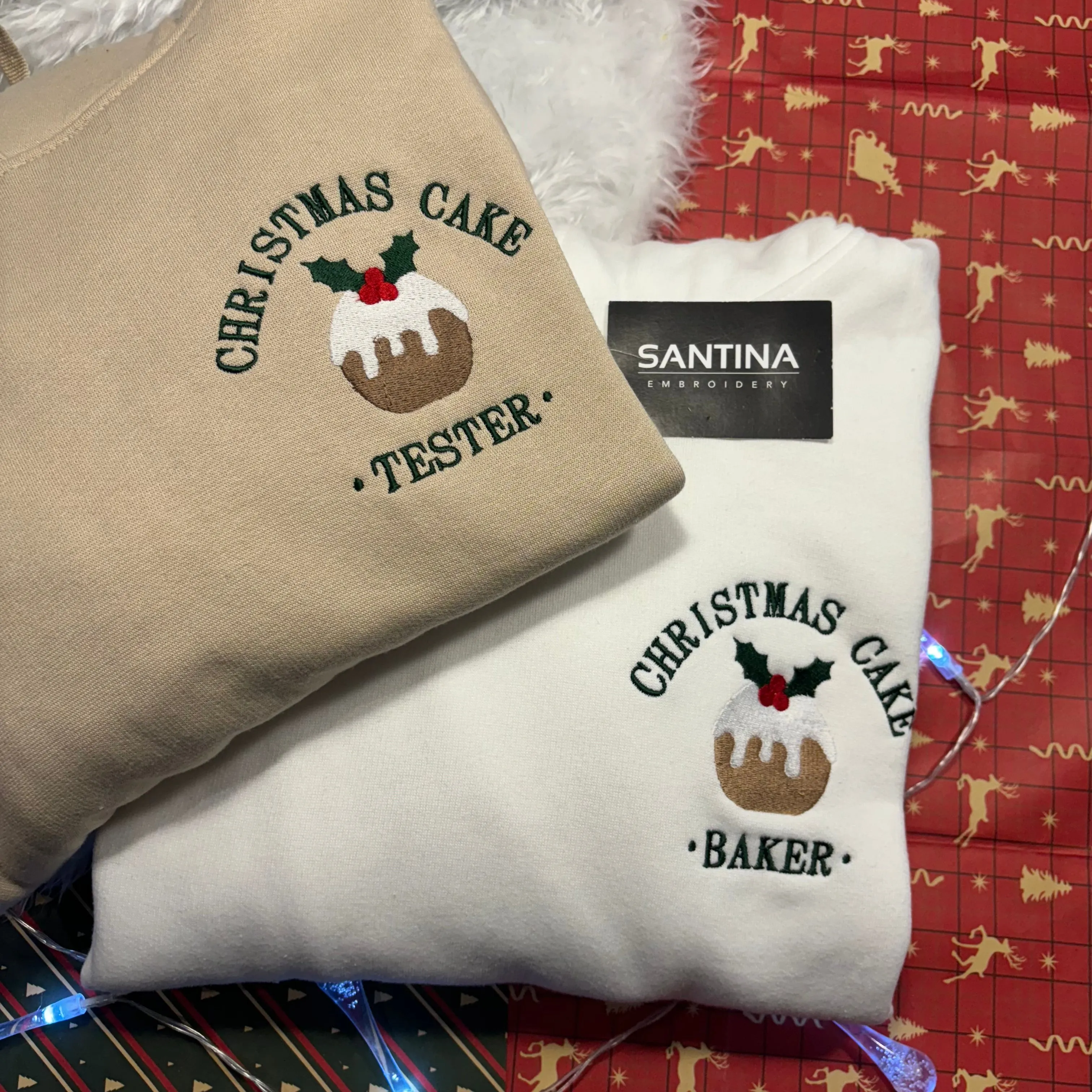 Christmas CAKE tester / baker embroidered sweatshirt, matching sweatshirts for couples or besties