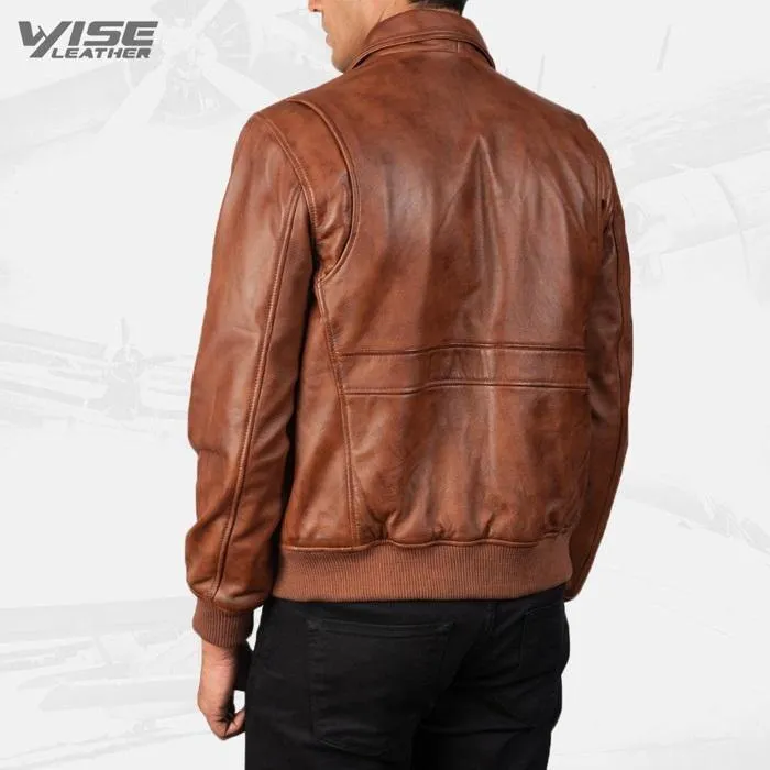 Classic Men's Brown Leather Aviator Bomber Jacket