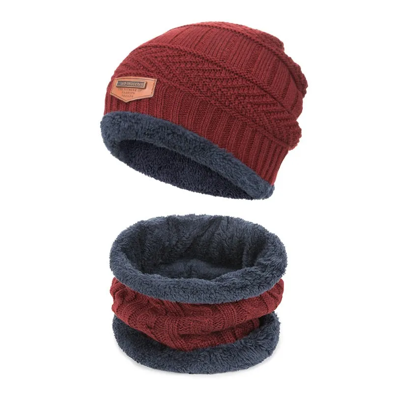 Evrfelan Children Winter Warm Knitted Hat Cap with Scarves Thickened Wool Hat&Scarf 2 Pieces Winter Accessories Boys Girls