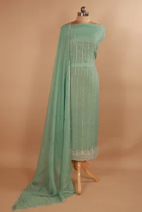 Hand Embroidered Green Organza suit Dupatta