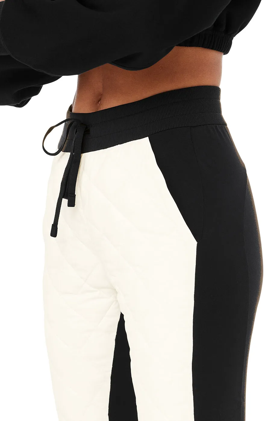 High-Waist Moto Puffer Pant - Black/Ivory