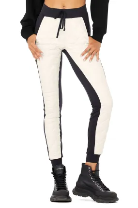 High-Waist Moto Puffer Pant - Black/Ivory