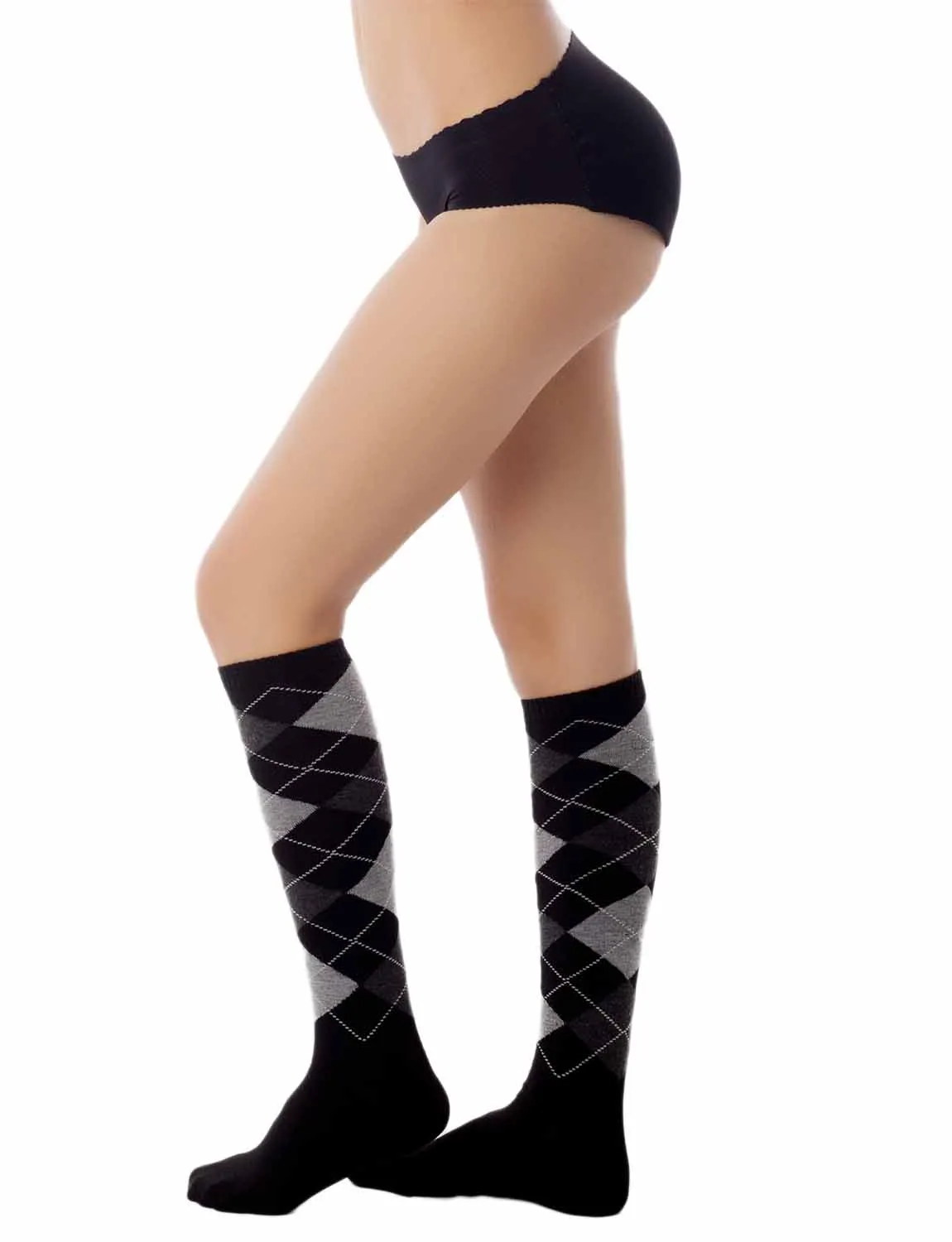 iB-iP Women's Tartan Black Knee High School Style Checkered Ladies Long Socks