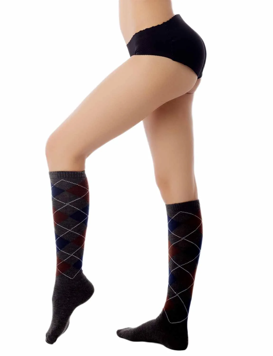 iB-iP Women's Tartan Black Knee High School Style Checkered Ladies Long Socks