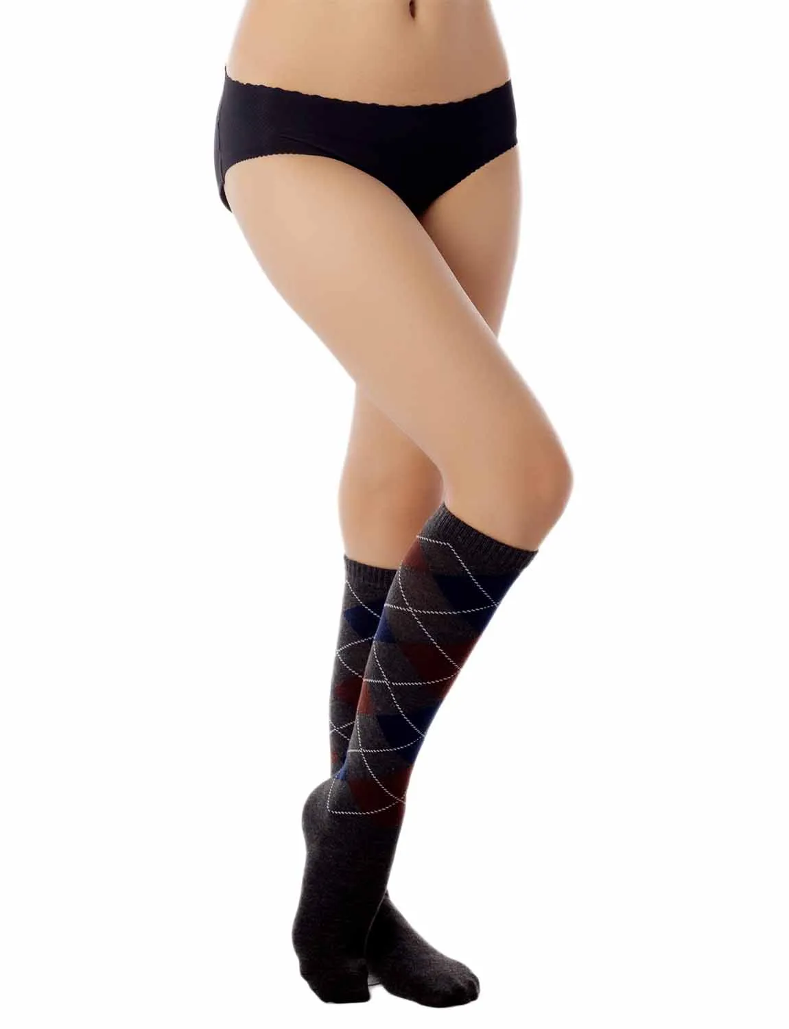 iB-iP Women's Tartan Black Knee High School Style Checkered Ladies Long Socks