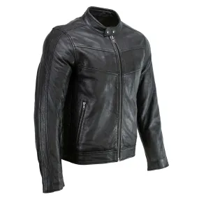 Milwaukee Leather Men's Black Cafe Racer Leather Jacket with Snap