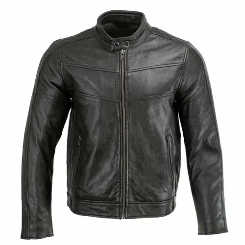 Milwaukee Leather Men's Black Cafe Racer Leather Jacket with Snap