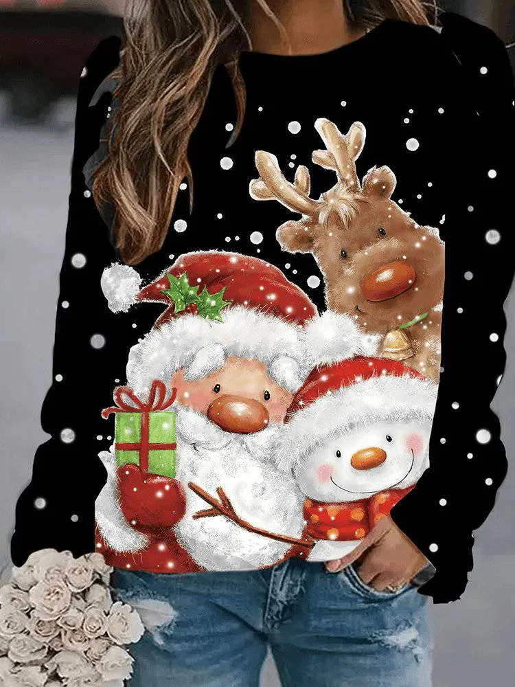 Minerva Long Sleeve Round Neck Christmas Print Sweatshirt