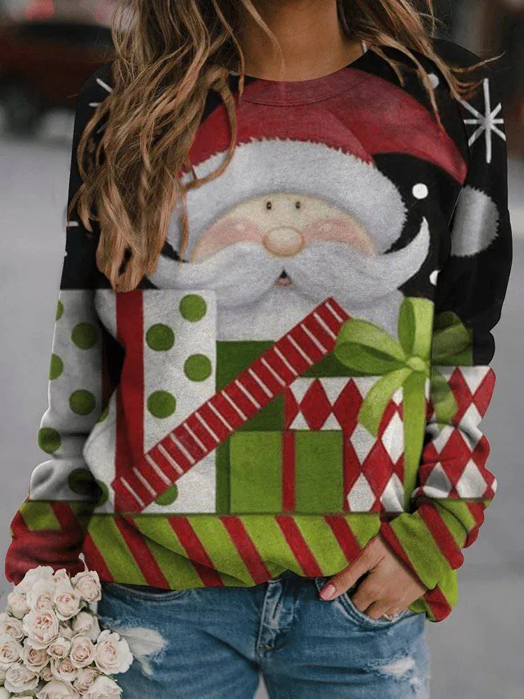 Minerva Long Sleeve Round Neck Christmas Print Sweatshirt