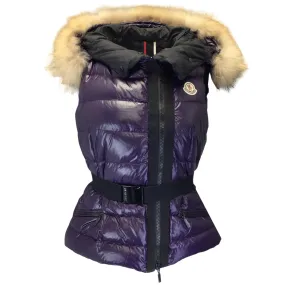 Moncler Purple Rue Raccoon Fur Trimmed Quilted Down Puffer Nylon Vest