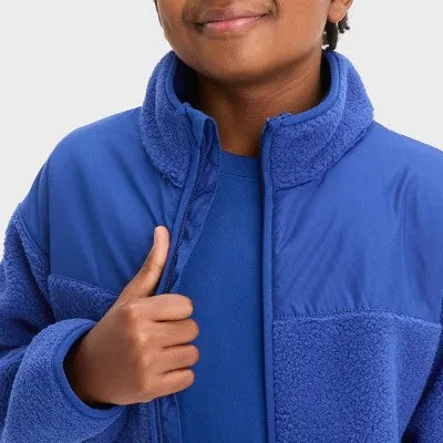 New - Boys' High Pile Cozy Full Zip Sweatshirt - All In Motion Indigo M