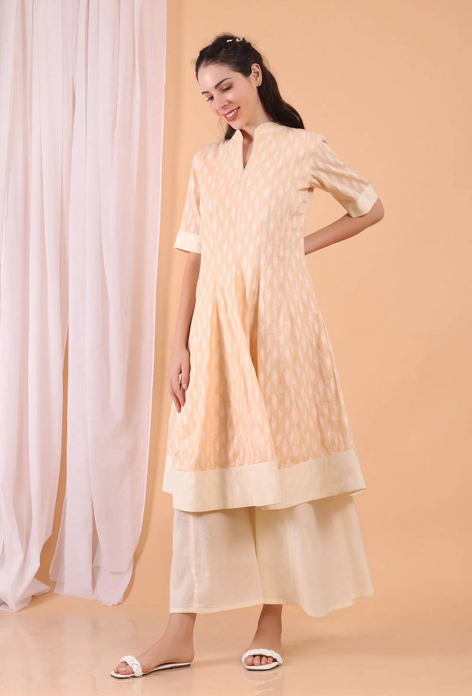 Peach Flared Cotton Kurta