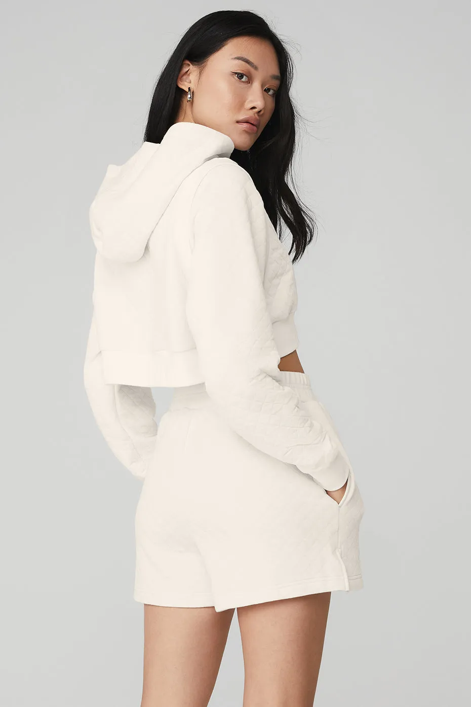 Quilted Cropped Arena Hoodie - Ivory