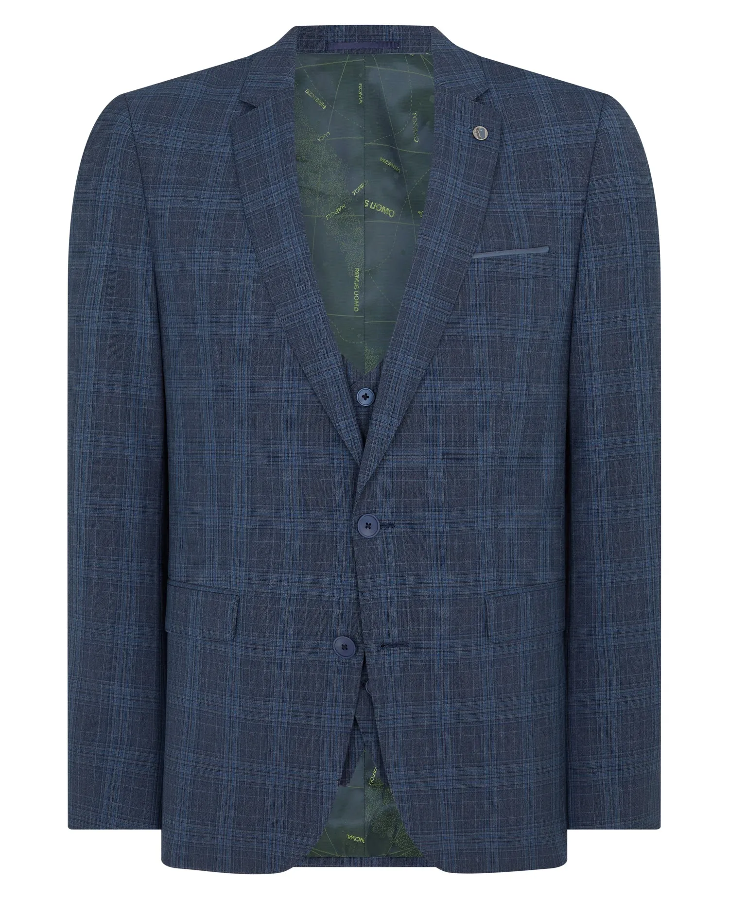 REMUS UOMO® Slim Fit Wool Rich Mix & Match Check Suit/Blue - New SS23