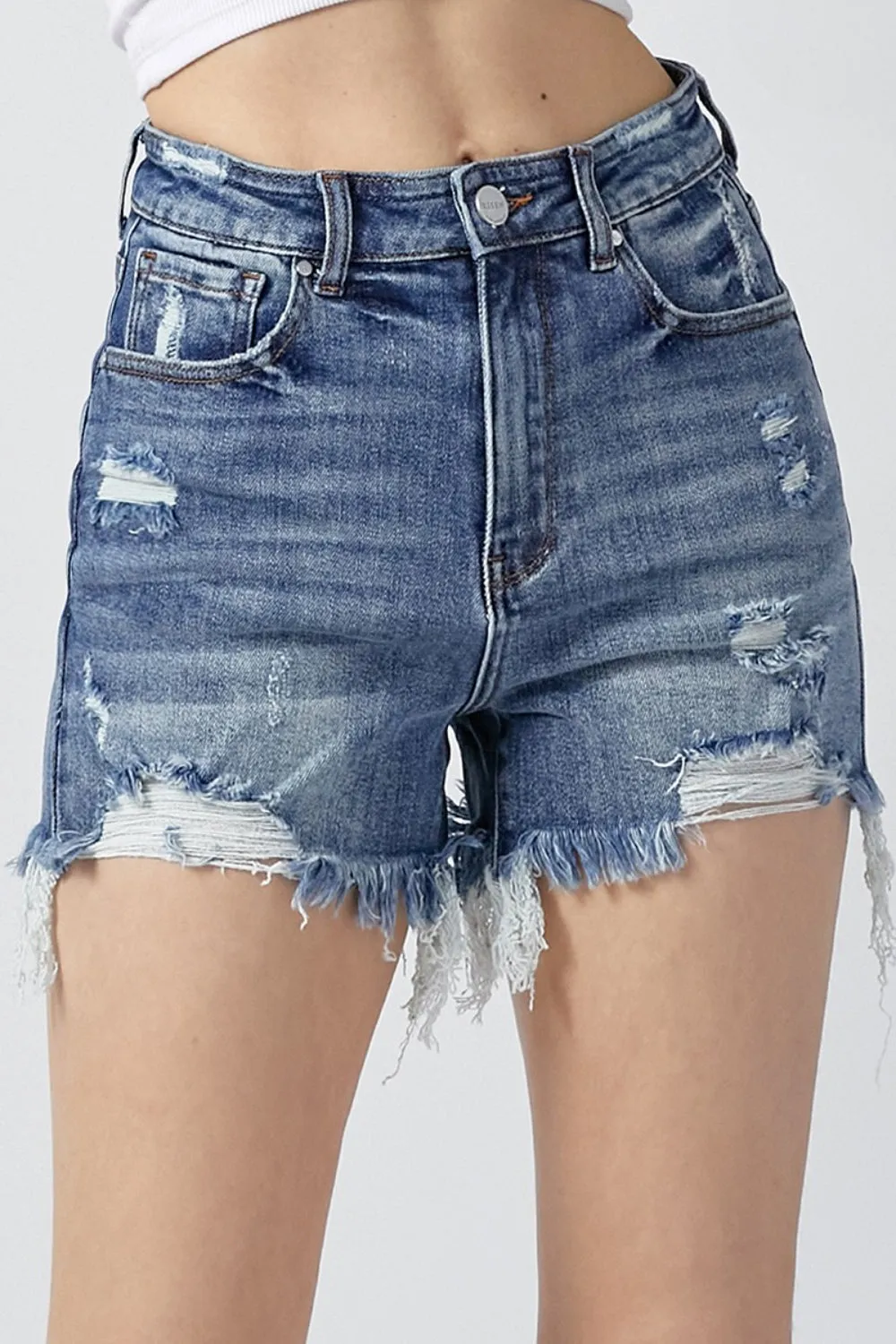 RISEN High Rise Distressed Denim Shorts