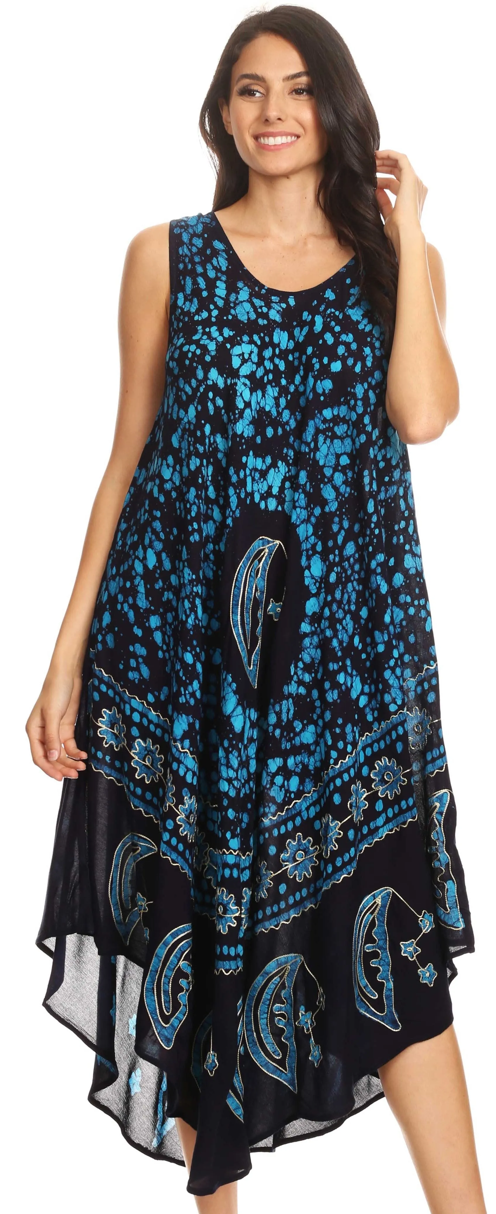 Sakkas Moon and Stars Batik Caftan Tank Dress / Cover Up