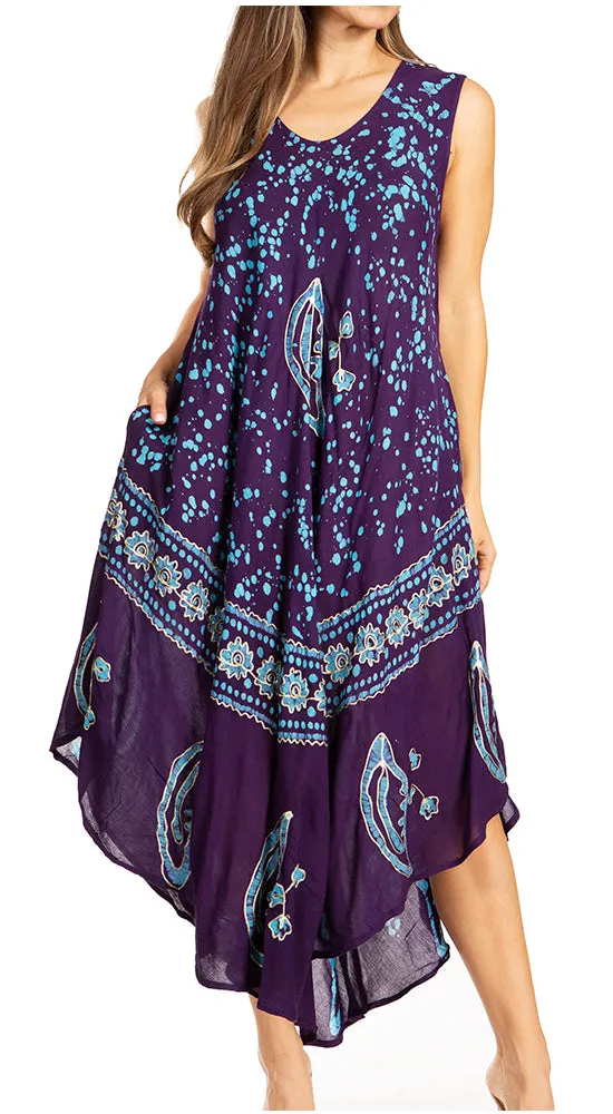 Sakkas Moon and Stars Batik Caftan Tank Dress / Cover Up