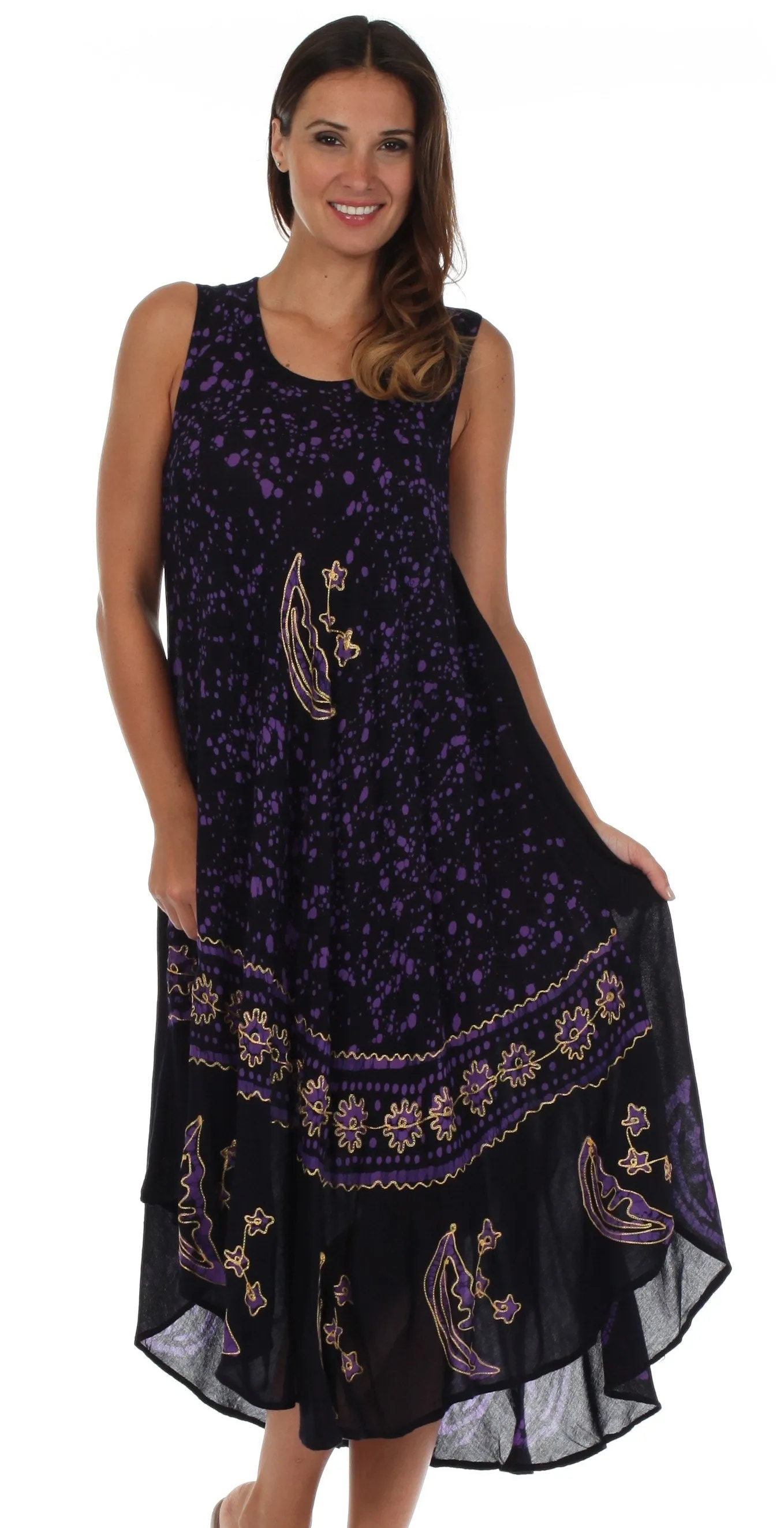 Sakkas Moon and Stars Batik Caftan Tank Dress / Cover Up