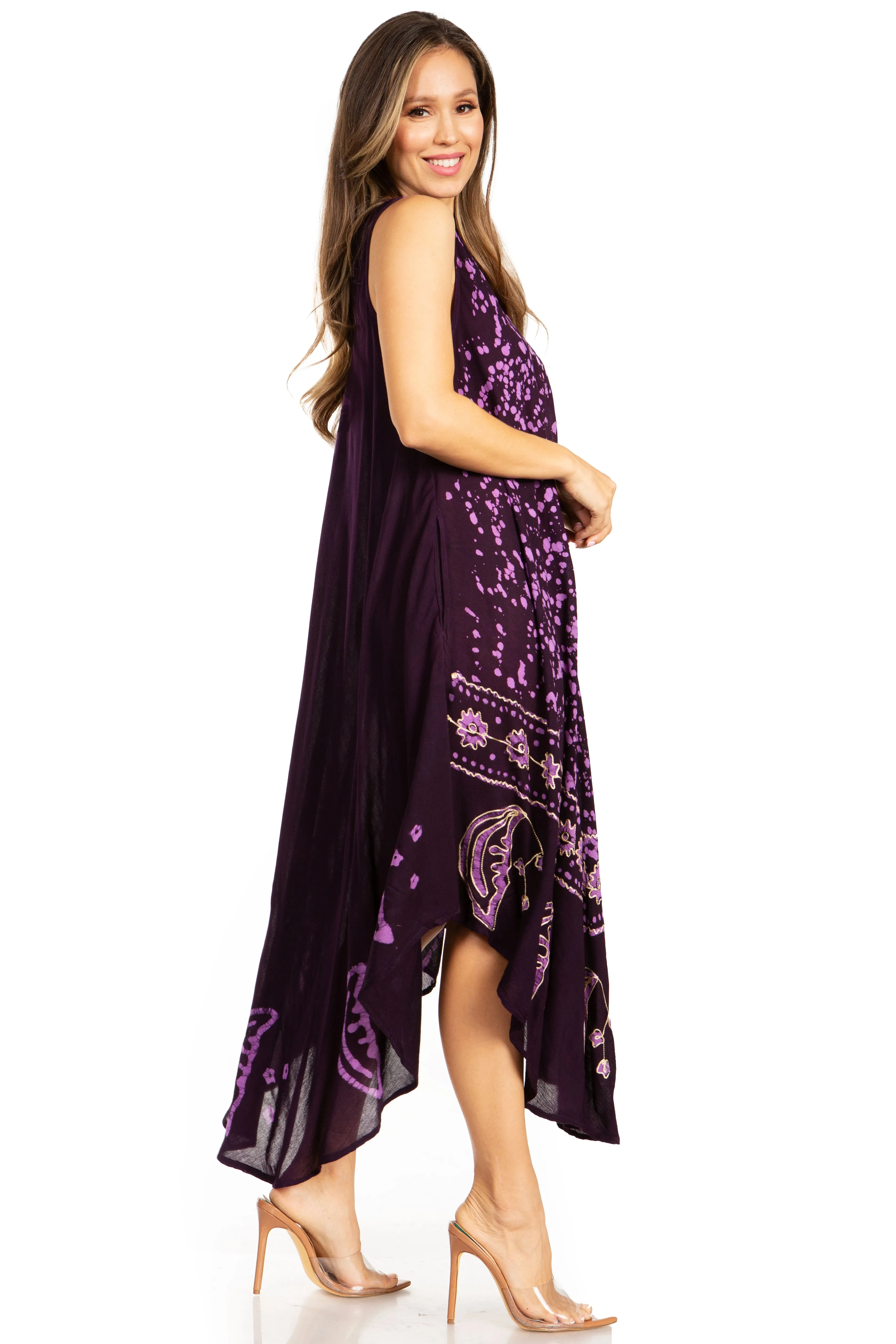 Sakkas Moon and Stars Batik Caftan Tank Dress / Cover Up