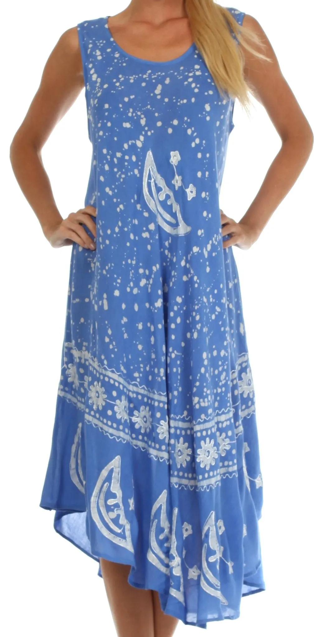 Sakkas Moon and Stars Batik Caftan Tank Dress / Cover Up