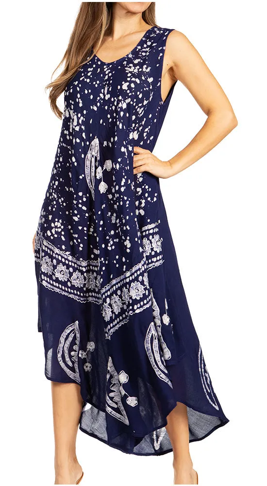 Sakkas Moon and Stars Batik Caftan Tank Dress / Cover Up