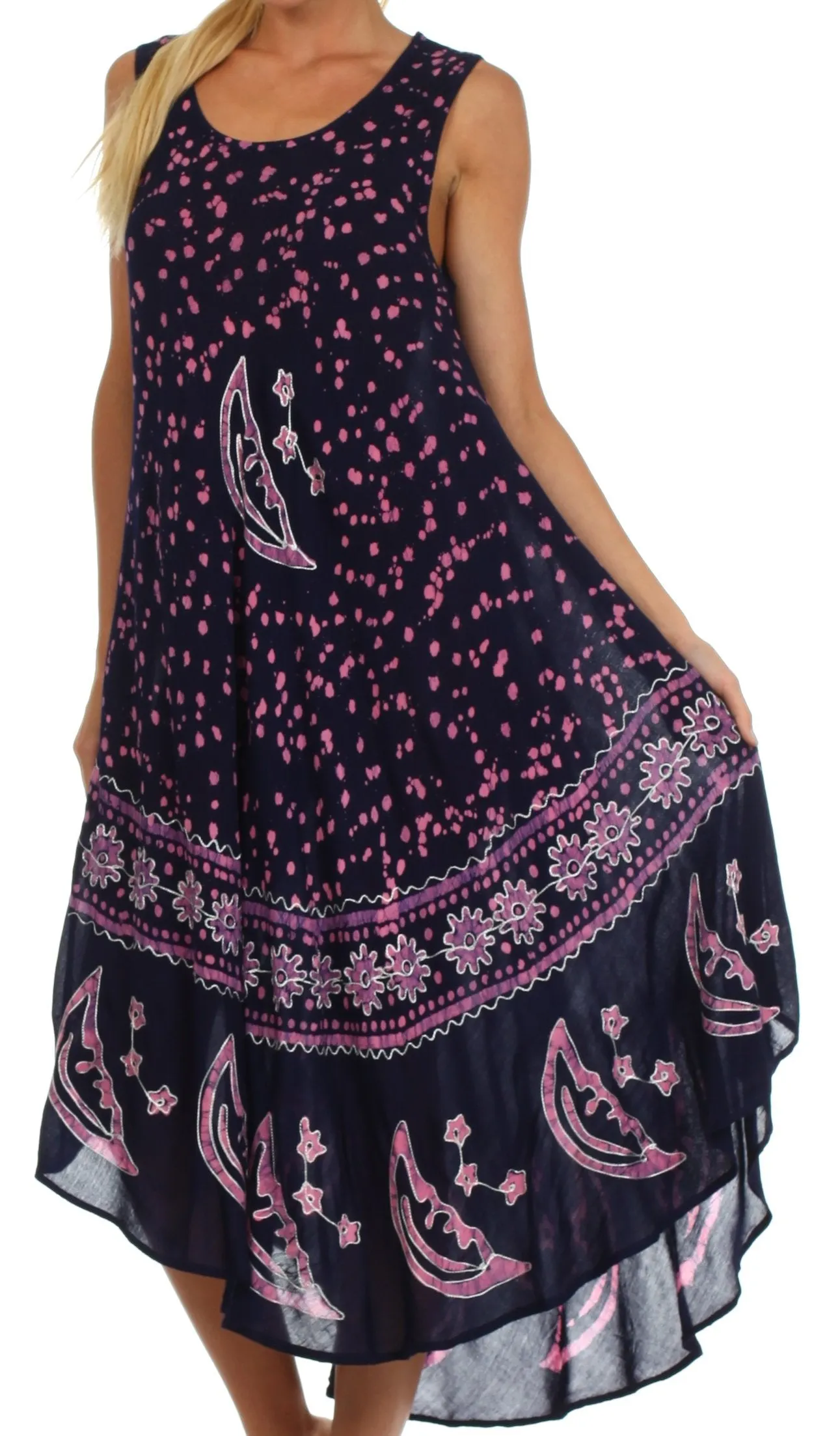 Sakkas Moon and Stars Batik Caftan Tank Dress / Cover Up