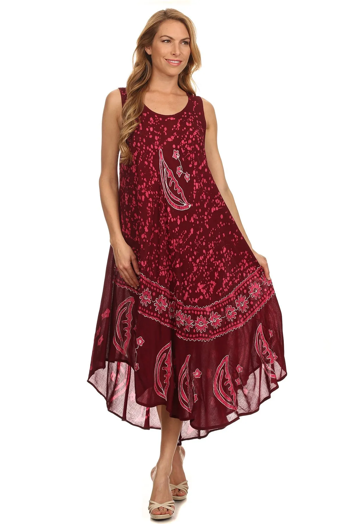 Sakkas Moon and Stars Batik Caftan Tank Dress / Cover Up