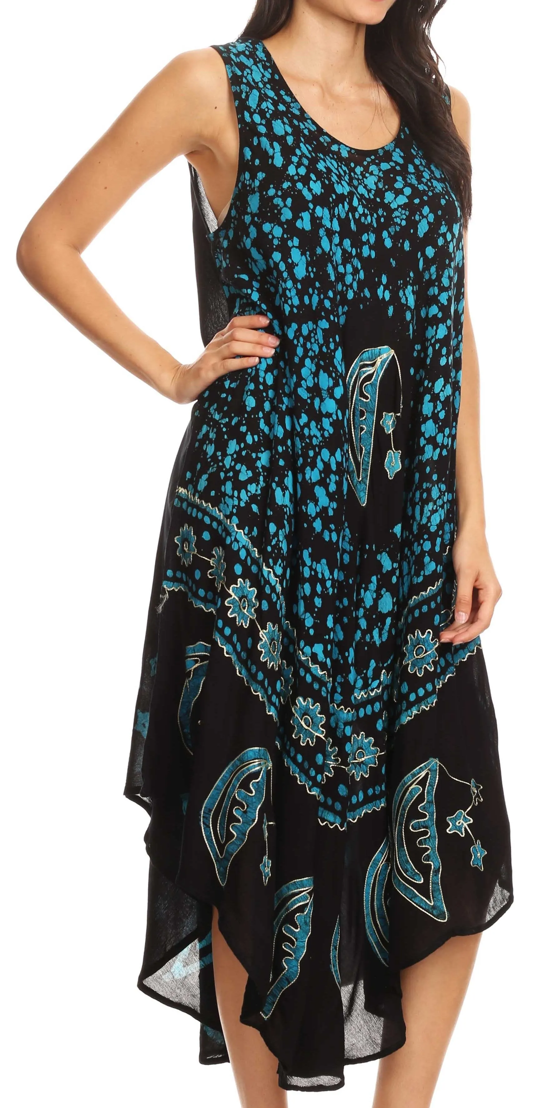 Sakkas Moon and Stars Batik Caftan Tank Dress / Cover Up