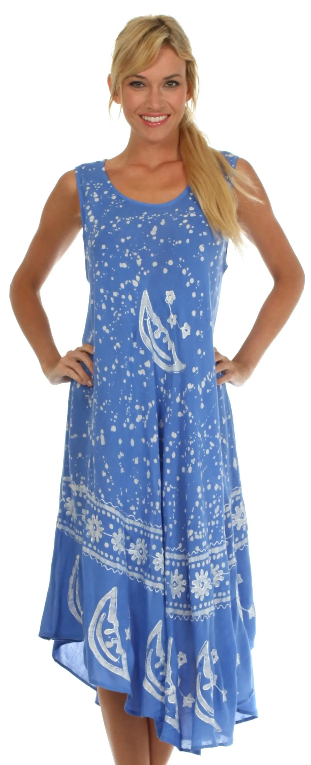 Sakkas Moon and Stars Batik Caftan Tank Dress / Cover Up