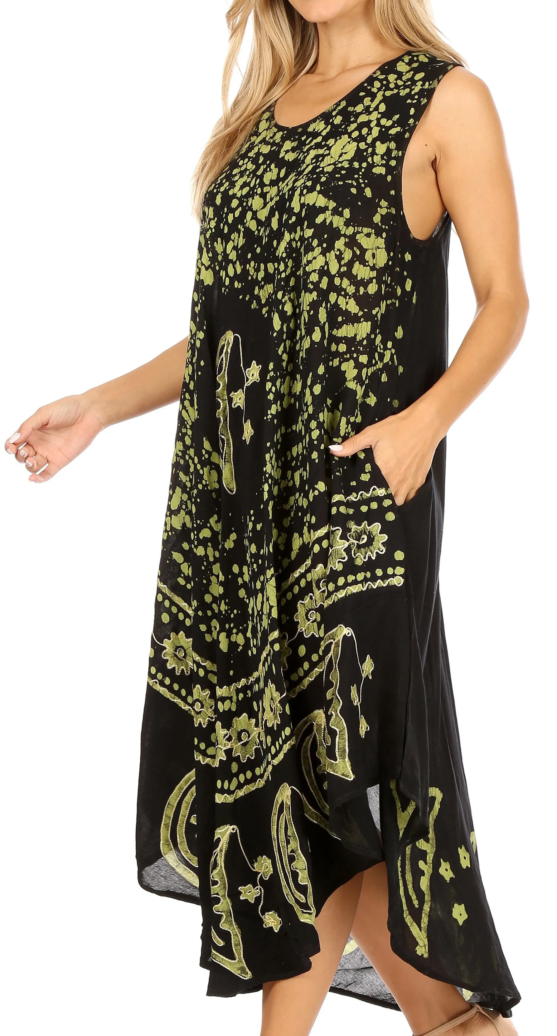 Sakkas Moon and Stars Batik Caftan Tank Dress / Cover Up