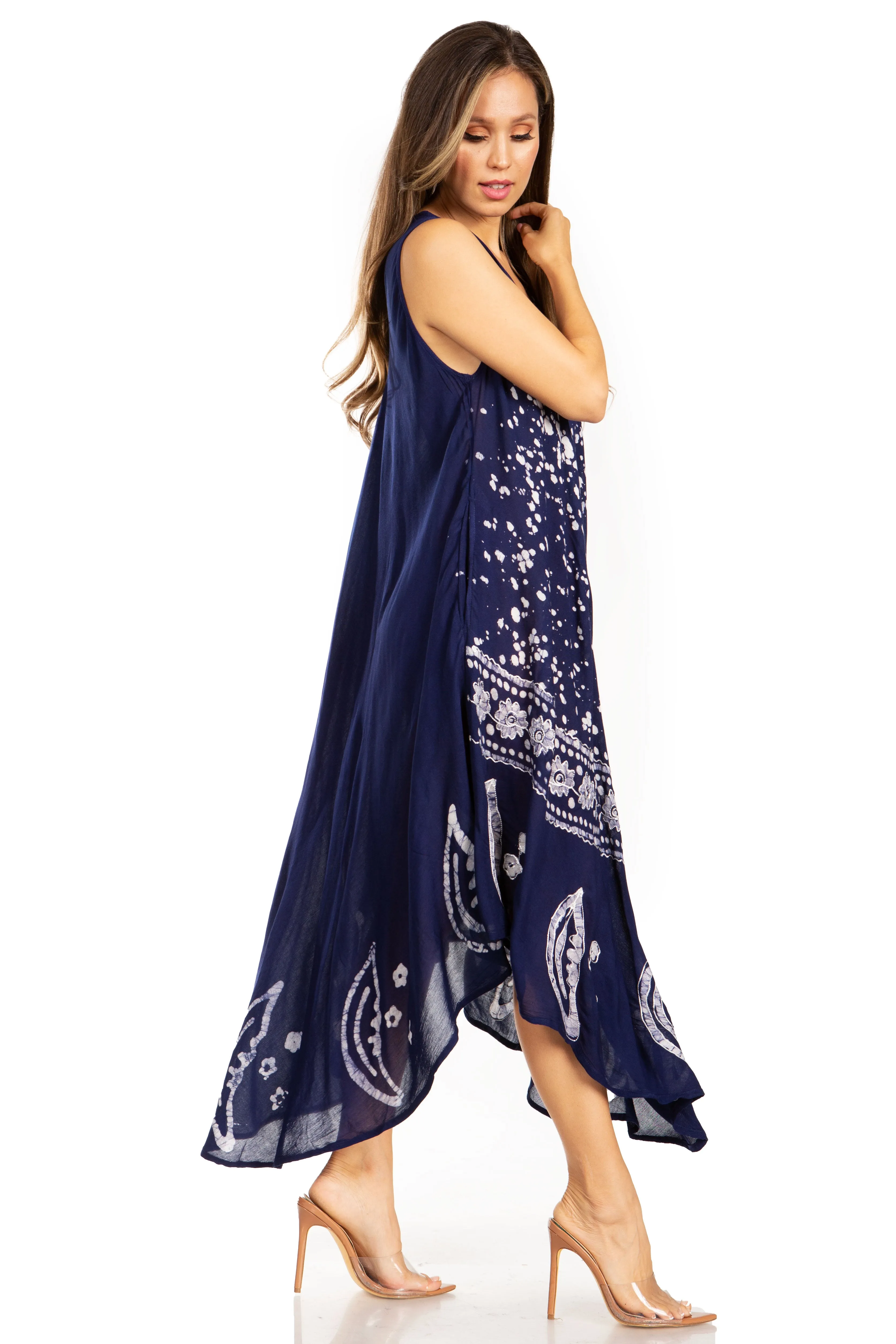 Sakkas Moon and Stars Batik Caftan Tank Dress / Cover Up