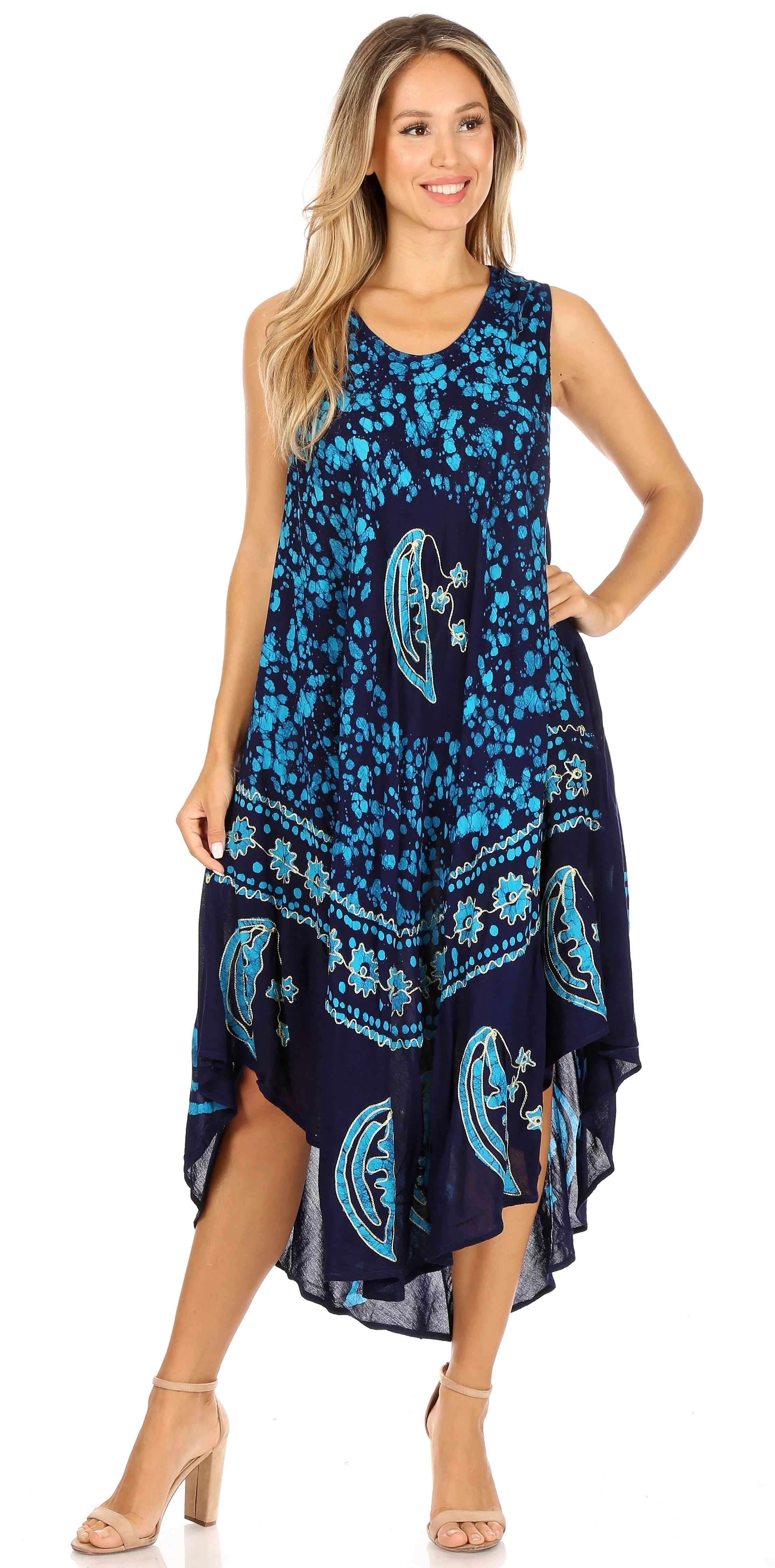 Sakkas Moon and Stars Batik Caftan Tank Dress / Cover Up