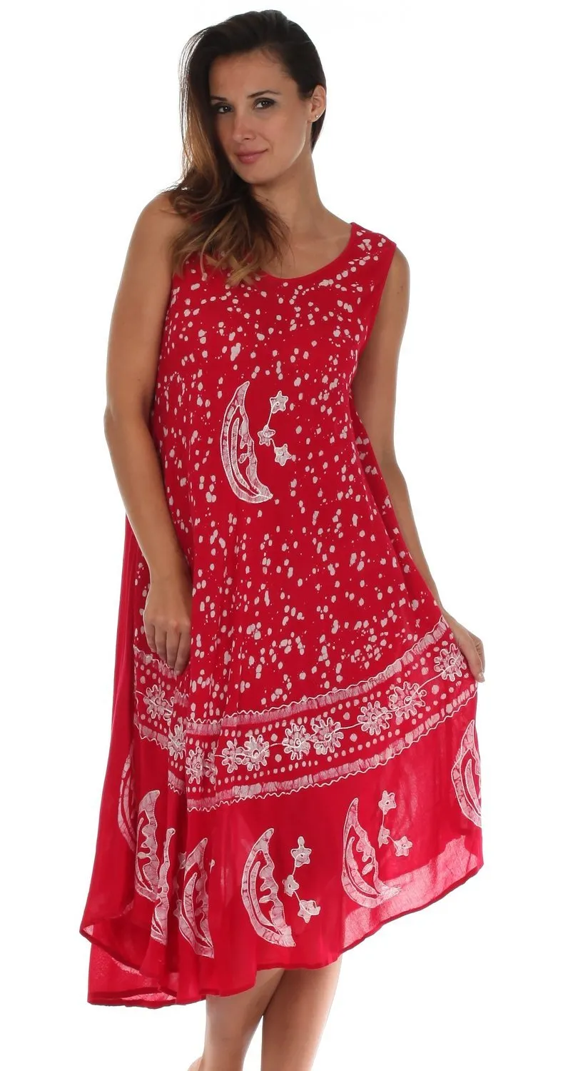 Sakkas Moon and Stars Batik Caftan Tank Dress / Cover Up