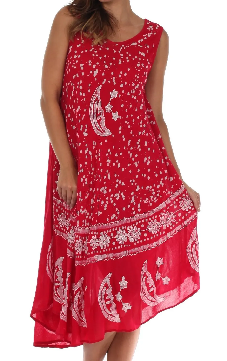 Sakkas Moon and Stars Batik Caftan Tank Dress / Cover Up