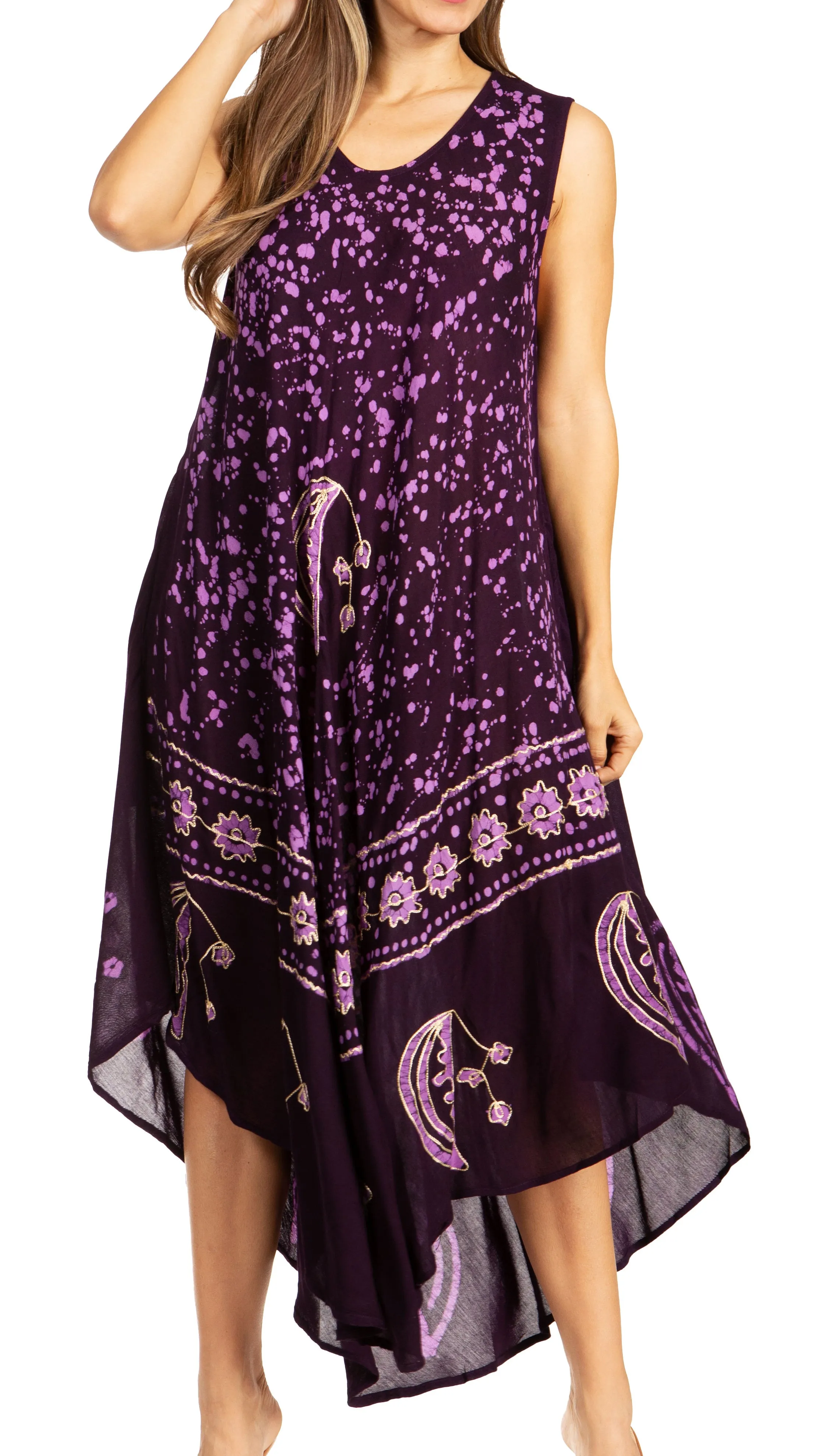 Sakkas Moon and Stars Batik Caftan Tank Dress / Cover Up