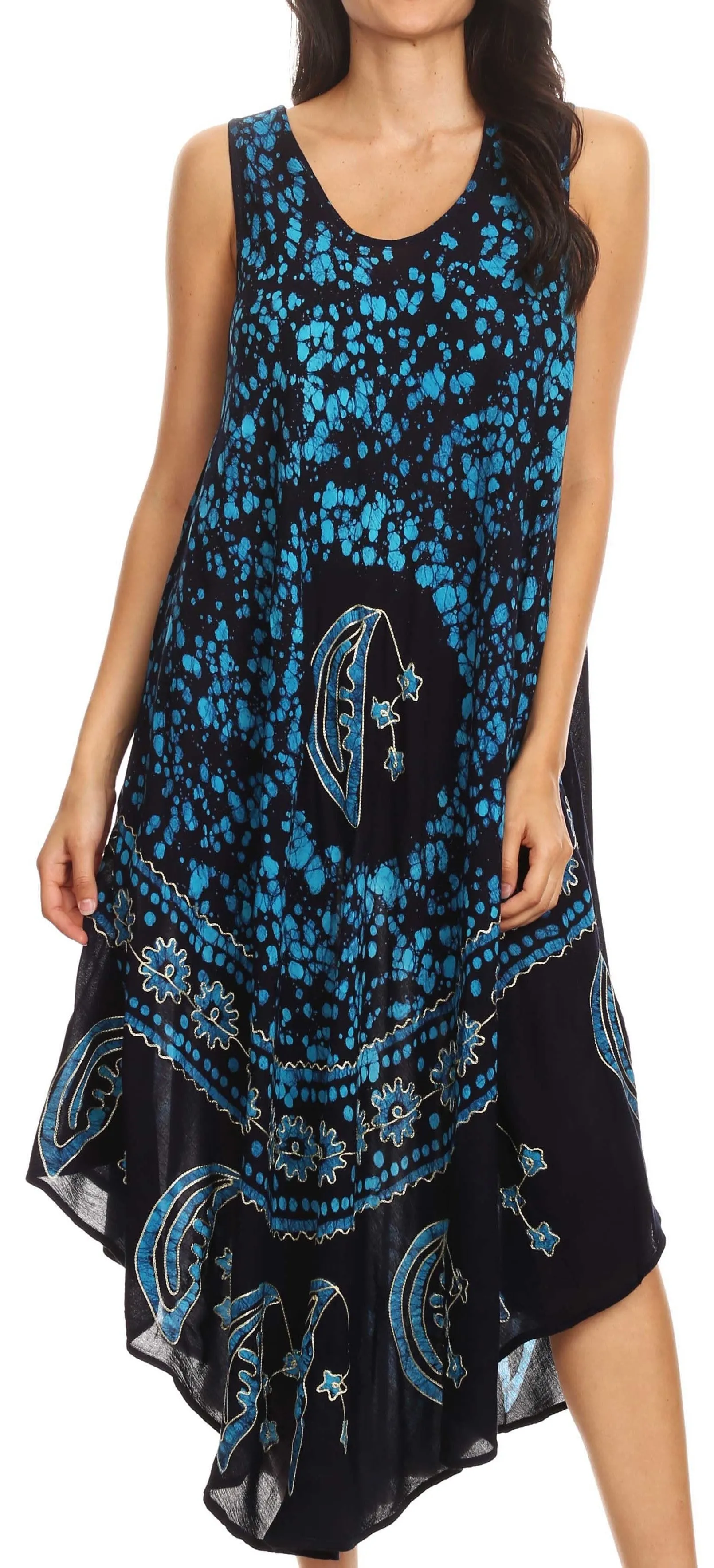 Sakkas Moon and Stars Batik Caftan Tank Dress / Cover Up