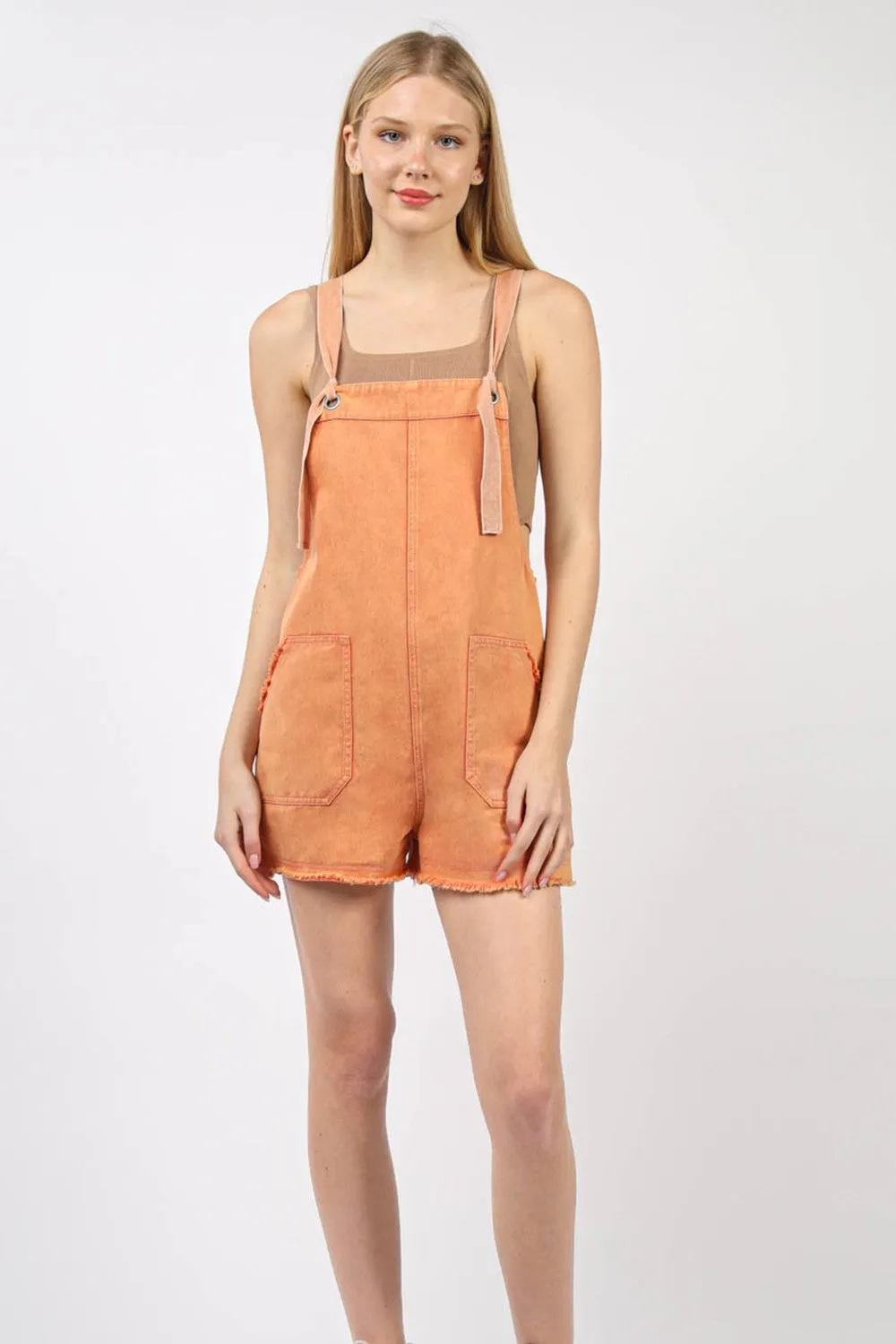 Washed Frayed Hem Denim Overalls